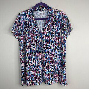 Kasper Career Top Womens 1X Multicolor Cap Sleeve Pullover Travel Knit Office